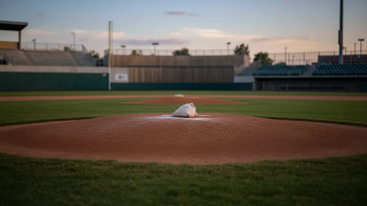 El montículo del lanzador antes de un partido de la MLB, con una bolsa de resina.
