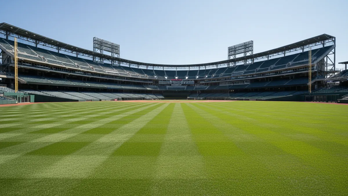 Un estadio de béisbol de la MLB bajo el sol del mediodía.